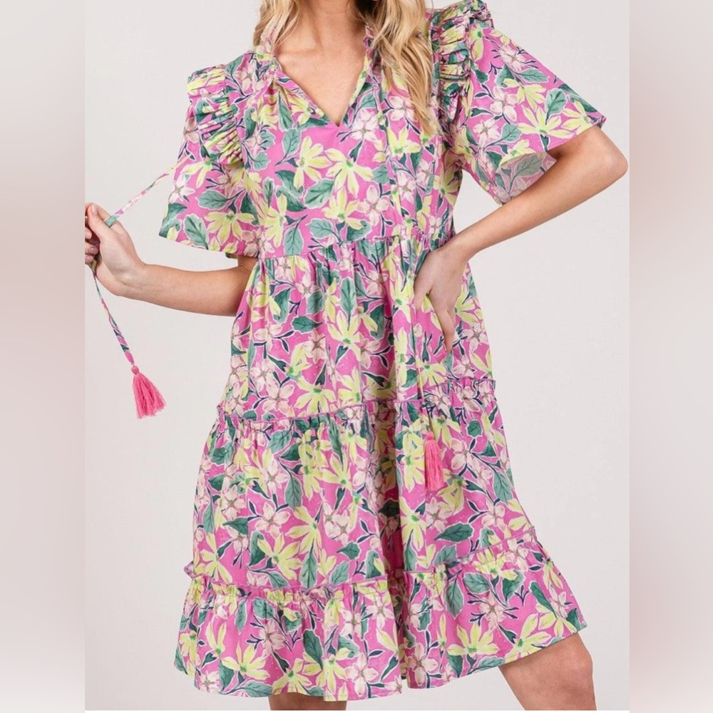Floral Pink and Green Dress
